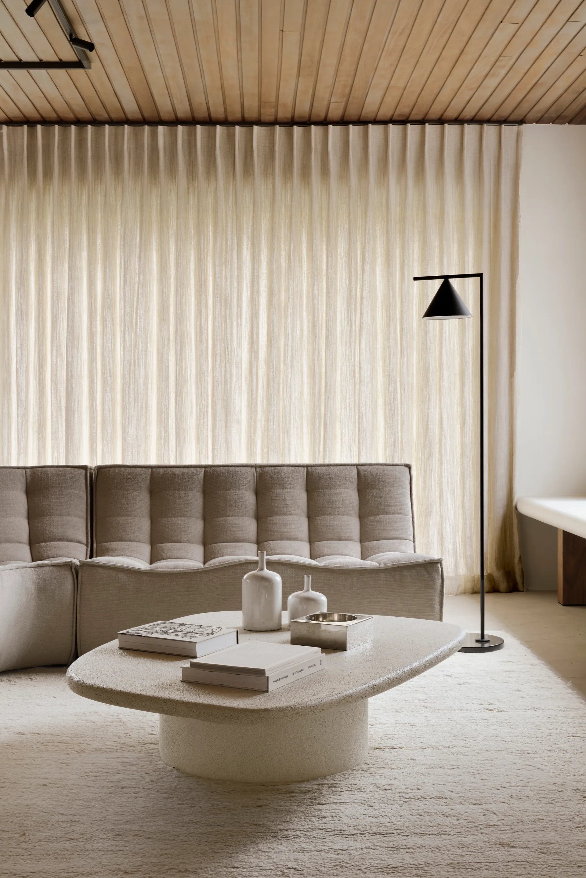N701 modular corner sofa with straight corner, fabric Ecru Beige, 301x231 cm,  Ethnicraft