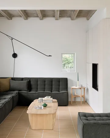 N701 modular corner sofa with straight corner, fabric Moss Eco, 301x231 cm - Ethnicraft