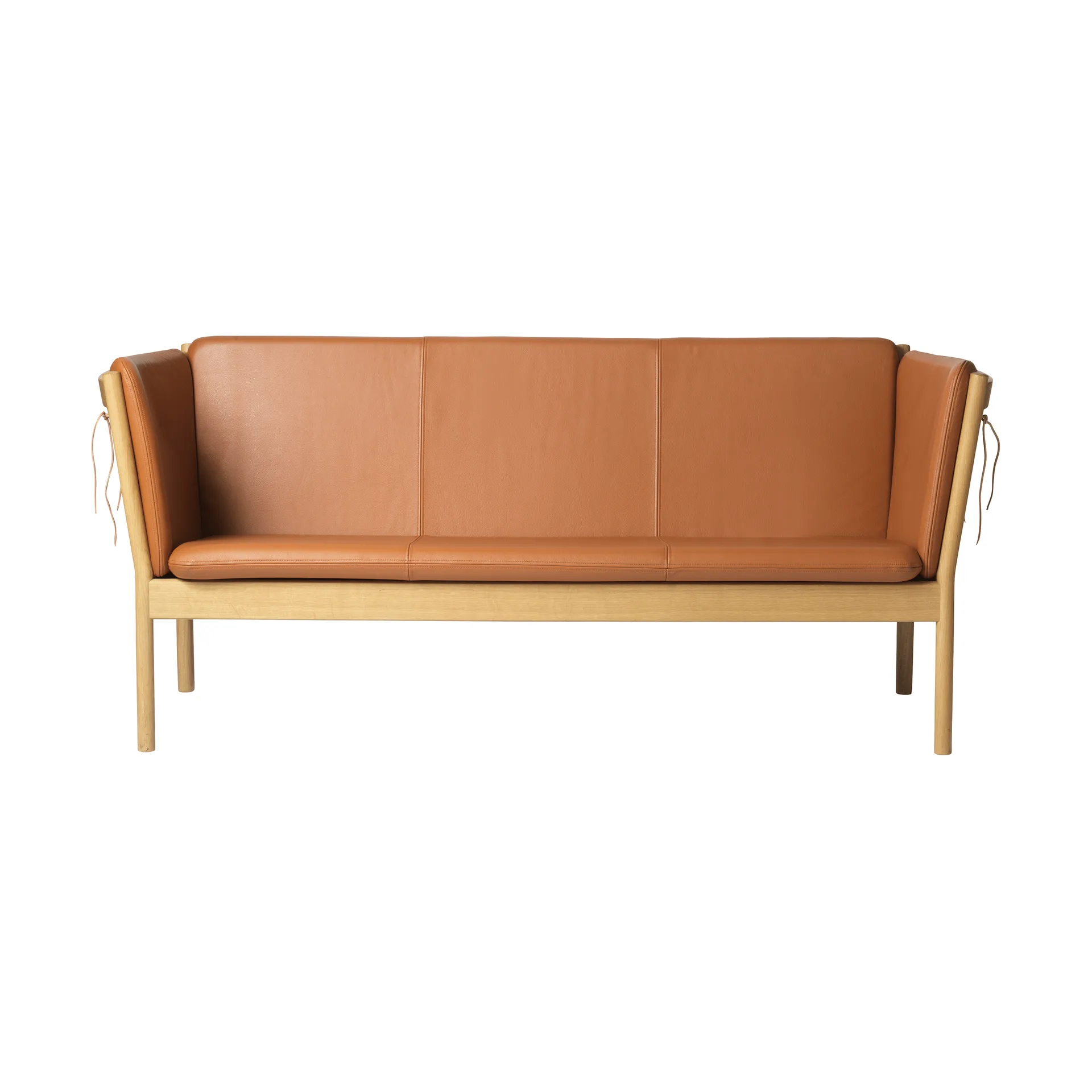 J149 sofa, Leather cognac-lacquered oak, 3-seater FDB Møbler
