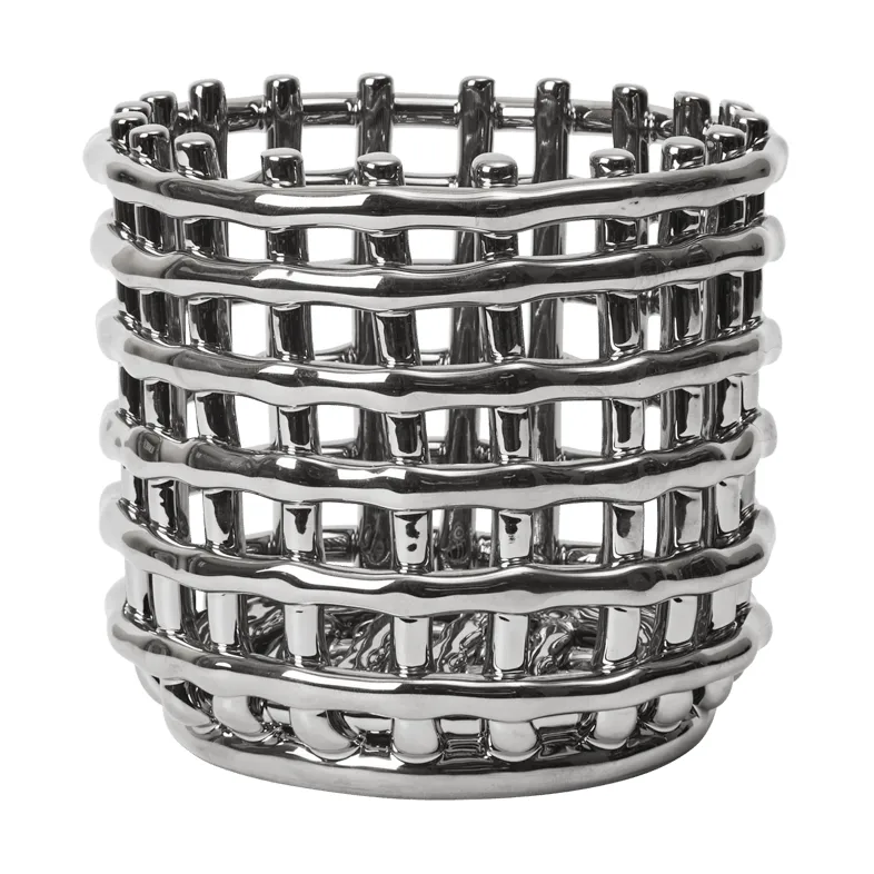 Ceramic braided basket Ø16 cm, Silver Ferm Living