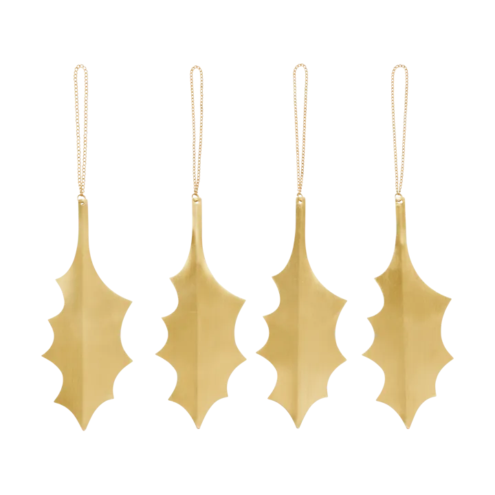 Holly leaf decorative hang 13.5 cm 4-pack - Brass - Ferm Living