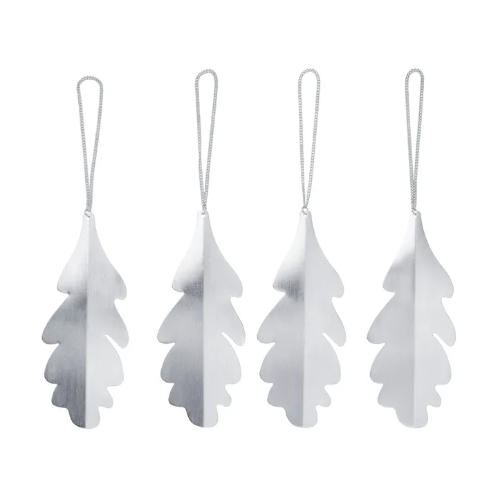 Oak leaf decorative hanging 13.5 cm 4 pack - Silver - Ferm Living