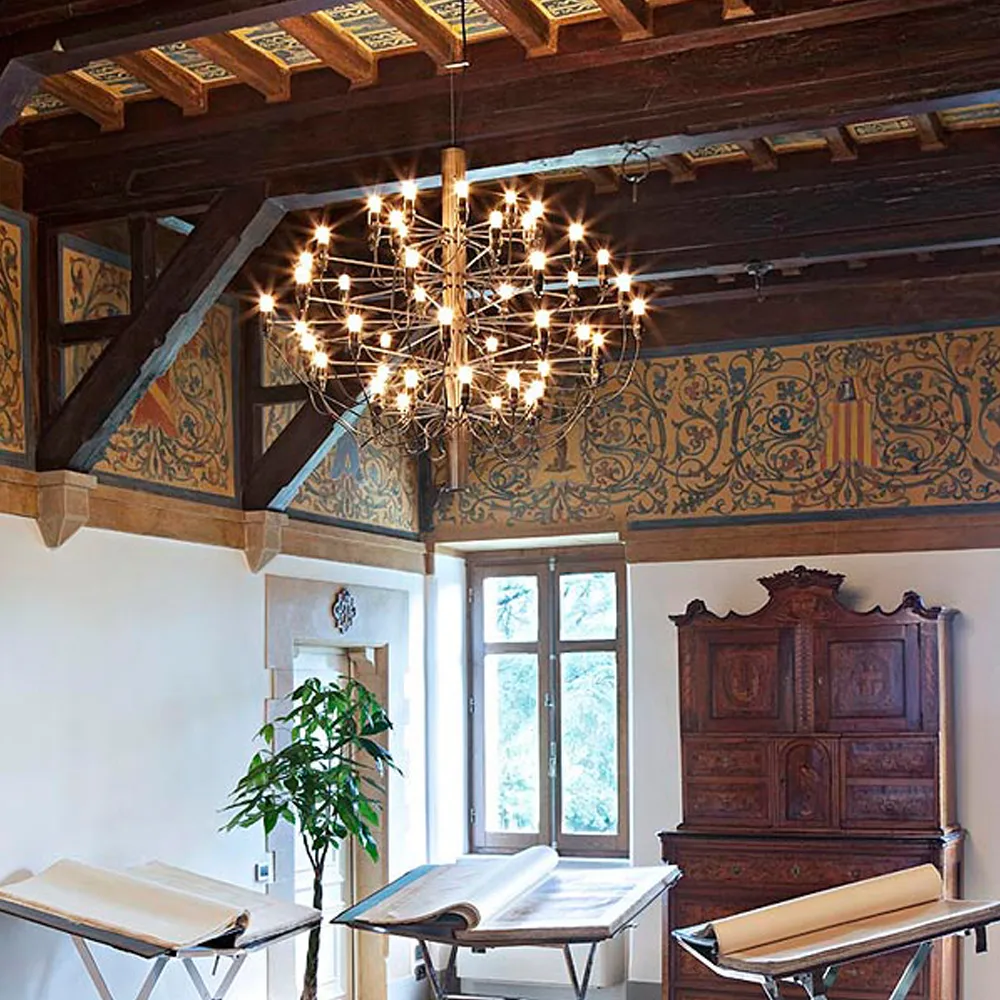 2097 Sarfatti chandelier, Brass 50 lamps Flos