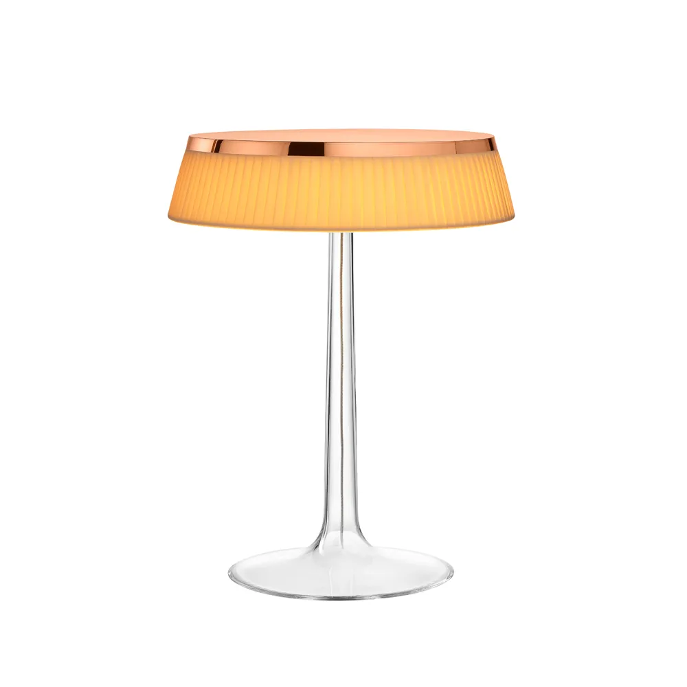 Bon Jour T table lamp, Copper, soft fabric lampshade Flos
