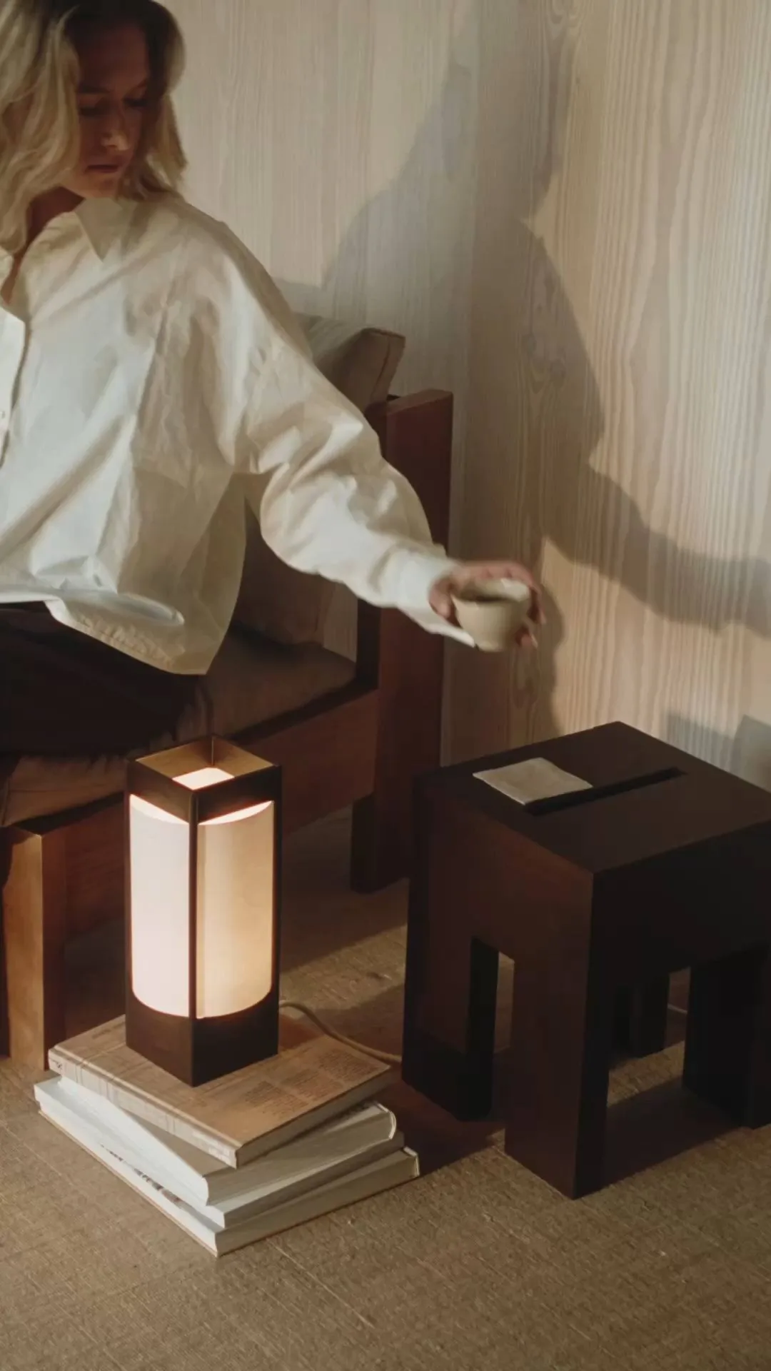 Andon table lamp, Dark brown ash, 32 cm Form & Refine