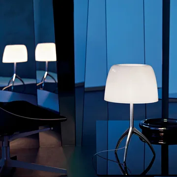 Lumiere Piccola Dimmable table lamp - Warm white shade–black chrome base - Foscarini