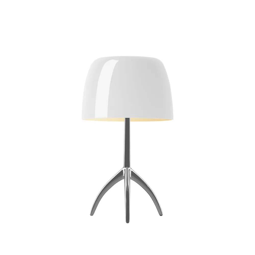 Lumiere Piccola Dimmable table lamp, White shade–aluminium base Foscarini