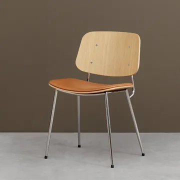 Søborg 3051 wood chair upholstered seat - Leather Omni black-black lacquer. oak - Fredericia Furniture