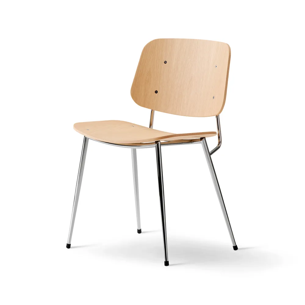 Søborg Metal chair, Clear lacquered oak-chrome frame Fredericia Furniture
