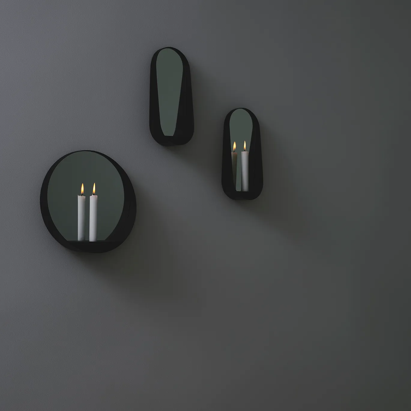 Glim mirror/candlestick Ø28 cm, Black Gejst