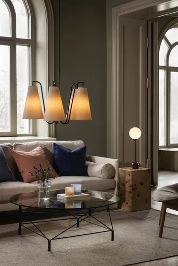 Lou pendant lamp - 5, white bouclé-black, 67x67 cm - Globen Lighting