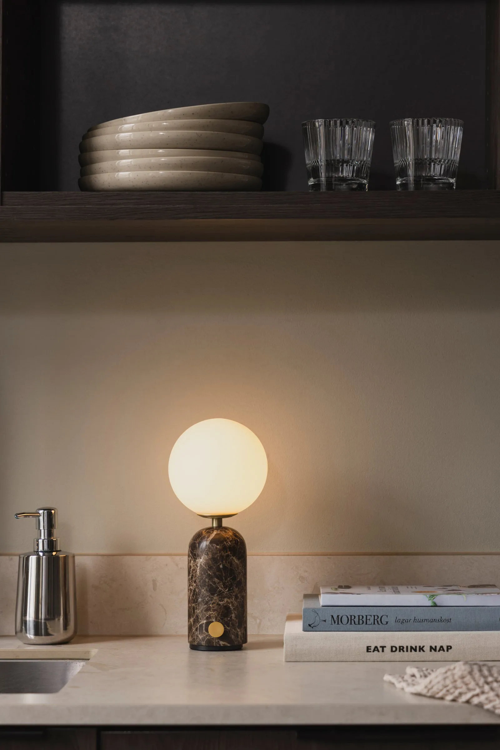 Torrano portable table lamp, Brown marble Globen Lighting