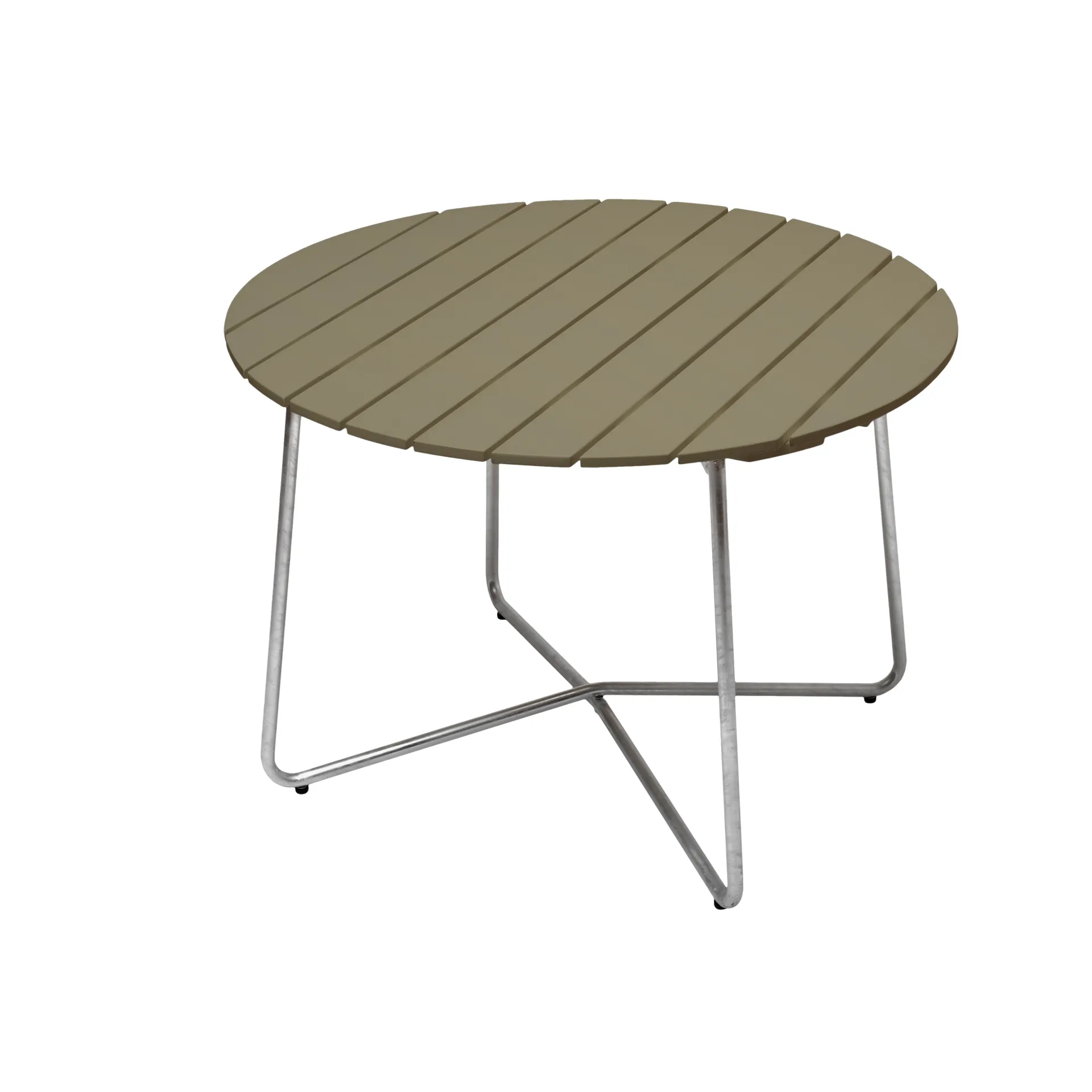 9A dining table, Light green oak-hot-dip galvanized stand Ø100 cm Grythyttan Stålmöbler
