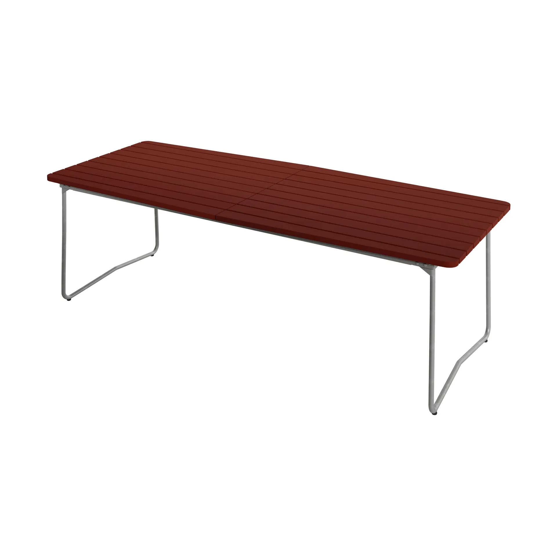 B31 dining table, Dark red lacquered oak–hot-dip galvanized frame, 230x92 cm Grythyttan Stålmöbler