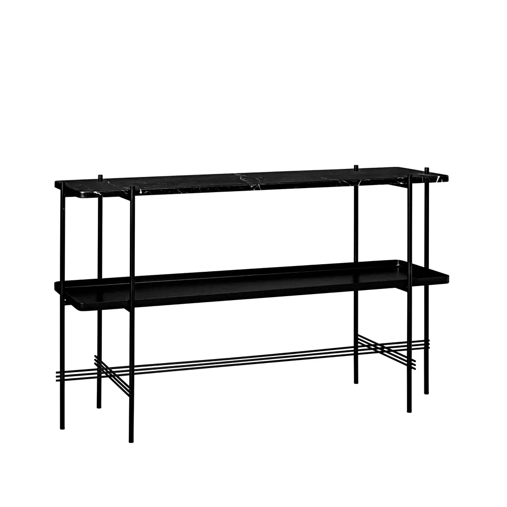 TS Console table 120x30x72 cm, Black marquina marble, black legs, with tray GUBI