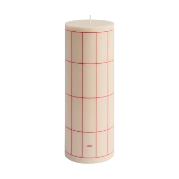 Column Candle block candle large 25 cm - Off white-red grid check - HAY