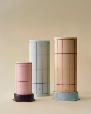 Column Candle block candle large 25 cm - Off white-red grid check - HAY