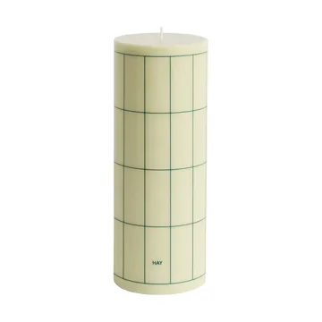 Column Candle pillar candle large 25 cm - Light green with dark green grid check - HAY