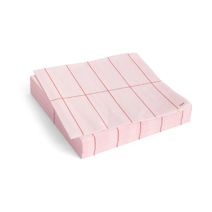 Pattern Lunch napkin 33x33 cm 20-pack - Light pink-red grid - HAY
