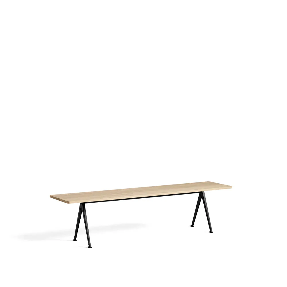 Pyramid bench, Oak matte lacquered-190 cm-black steel frame HAY
