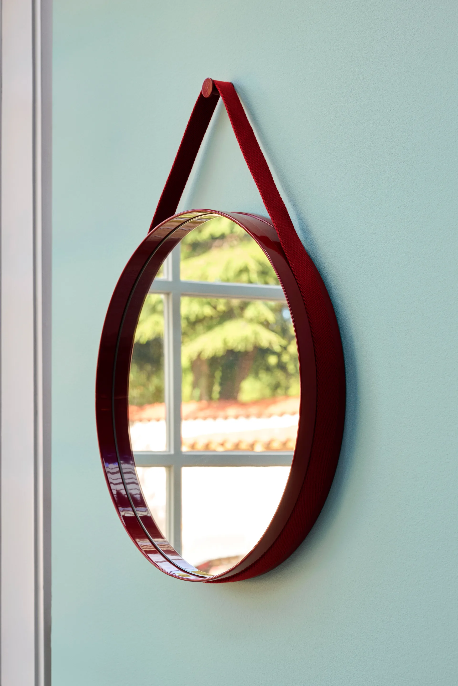 Strap Mirror Ø70 cm, Red HAY
