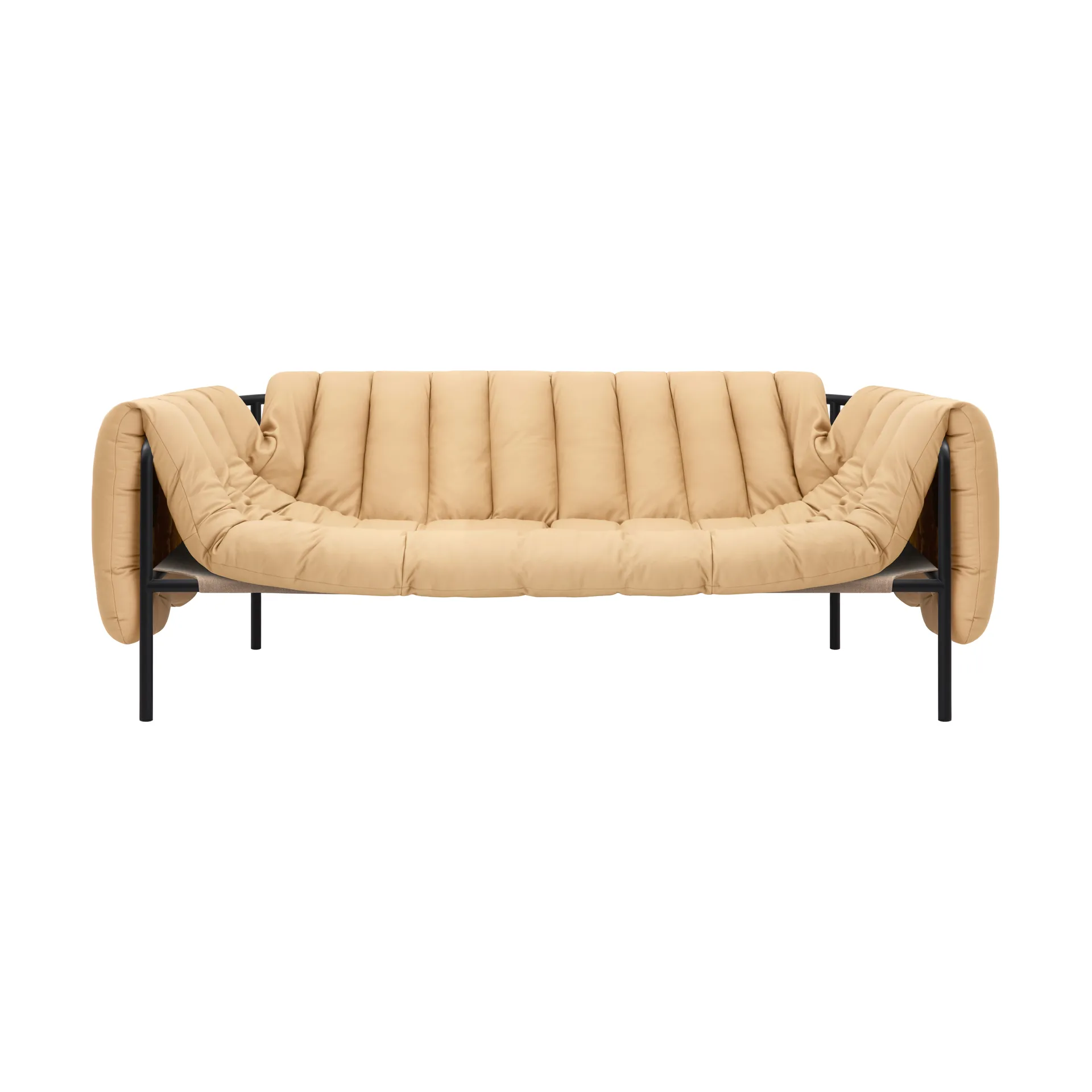 Puffy 2,5-seater sofa 205 cm, Sand leather-black grey Hem