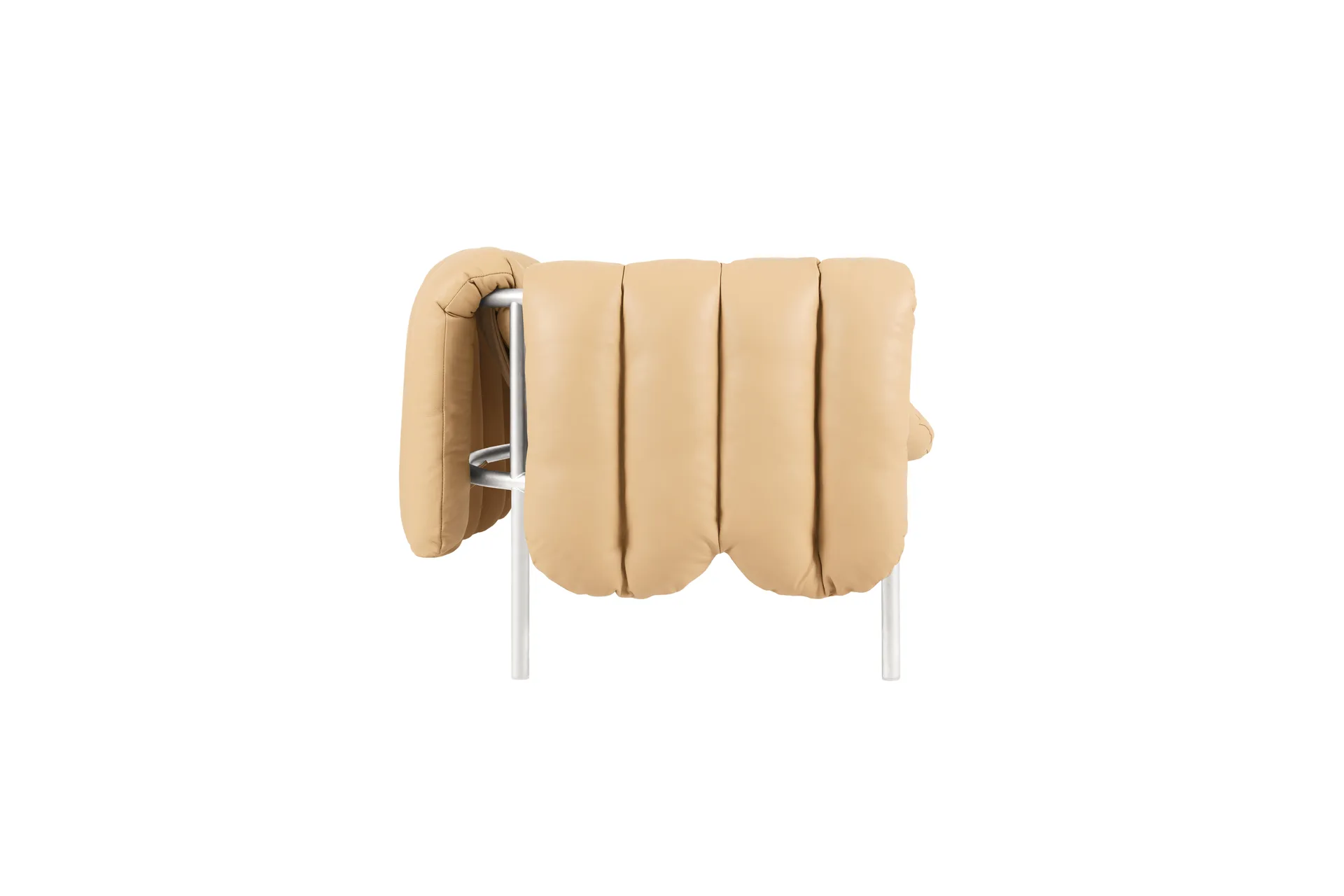 Puffy 2,5-seater sofa 205 cm, Sand leather-stainless steel Hem