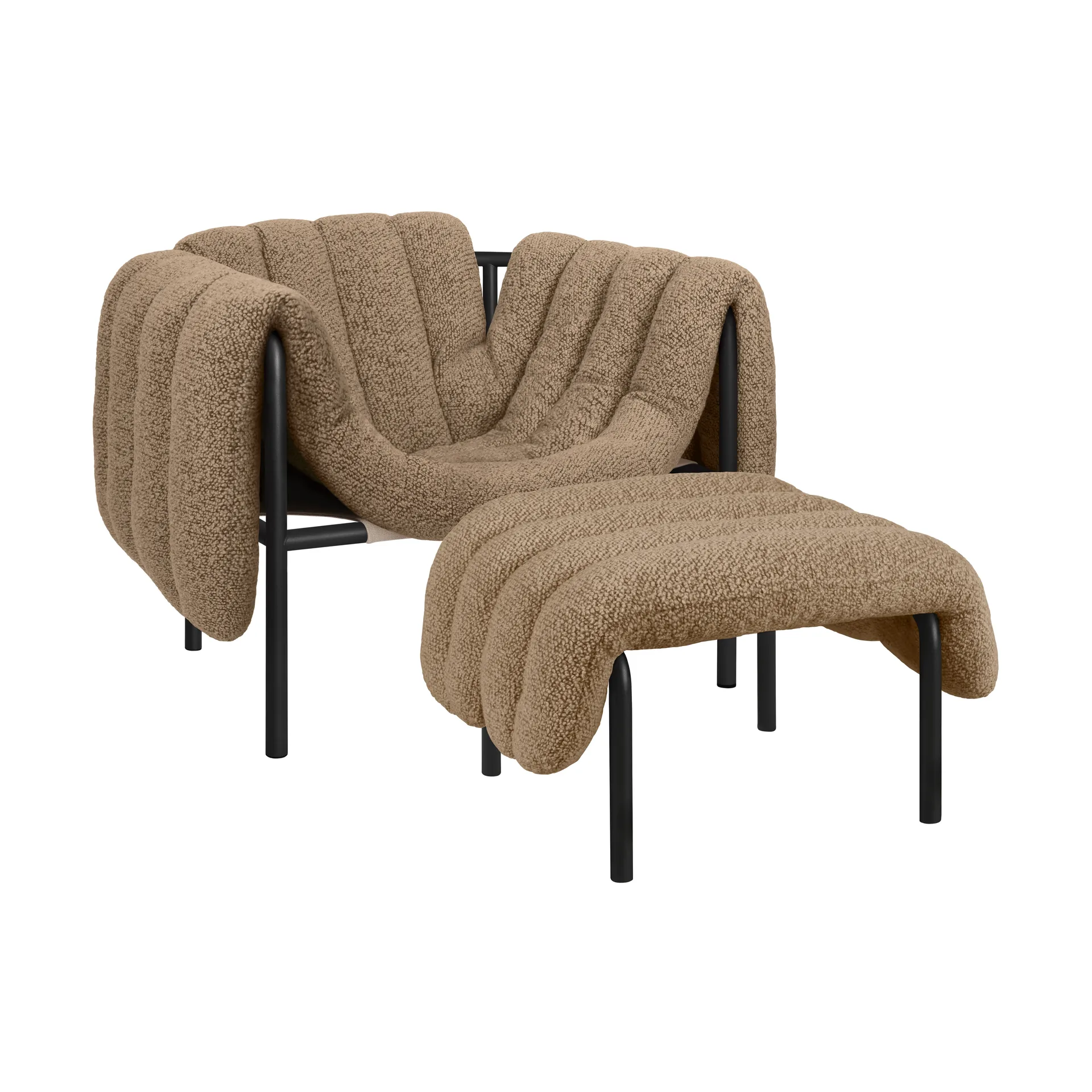 Puffy lounge chair + ottoman, Sawdust-black grey Hem