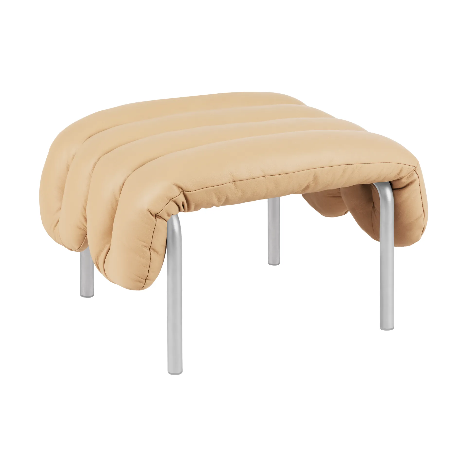 Puffy ottoman 58x67 cm, Sand leather-stainless steel Hem