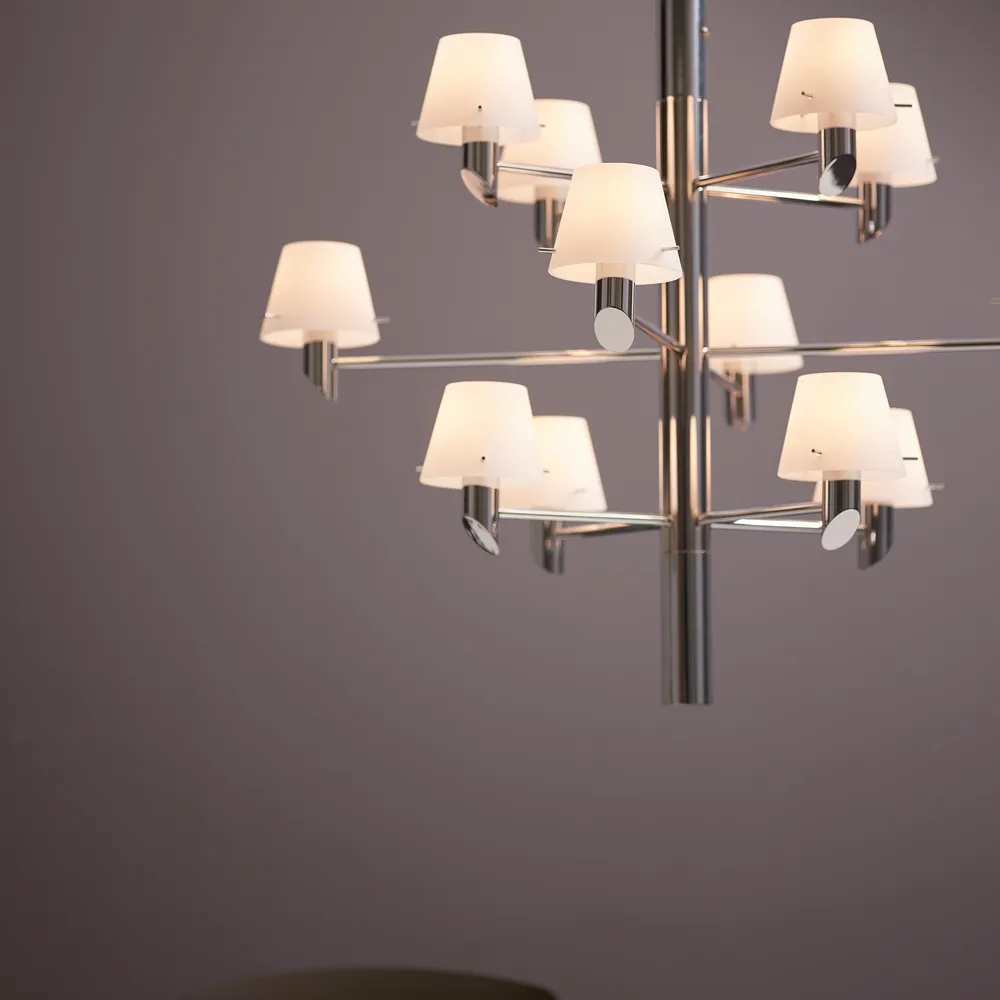 Gil Crown 12 Chandelier, Chrome–opal glass Herstal