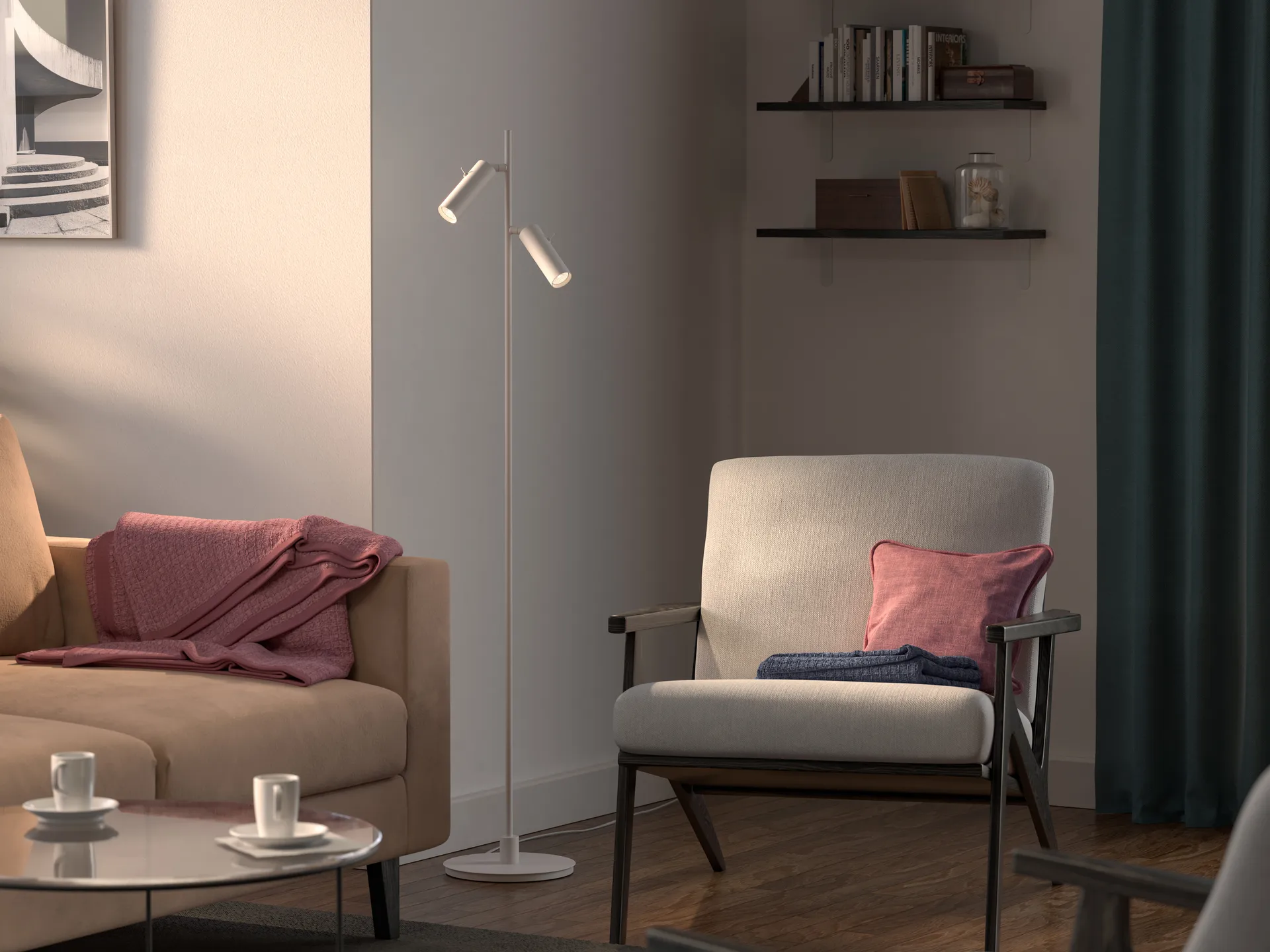 Pipeline floor lamp, Matte white, double Herstal