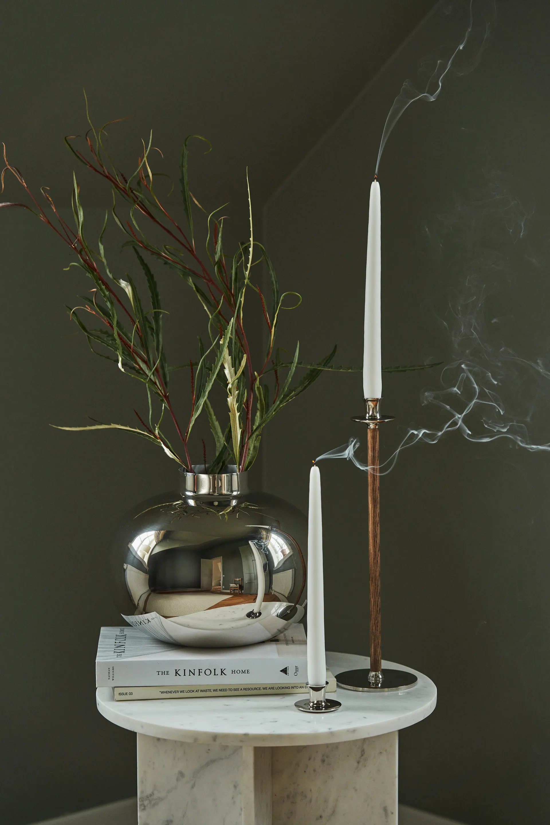 Basso low candle sticks, Nickel-plated brass Hilke Collection
