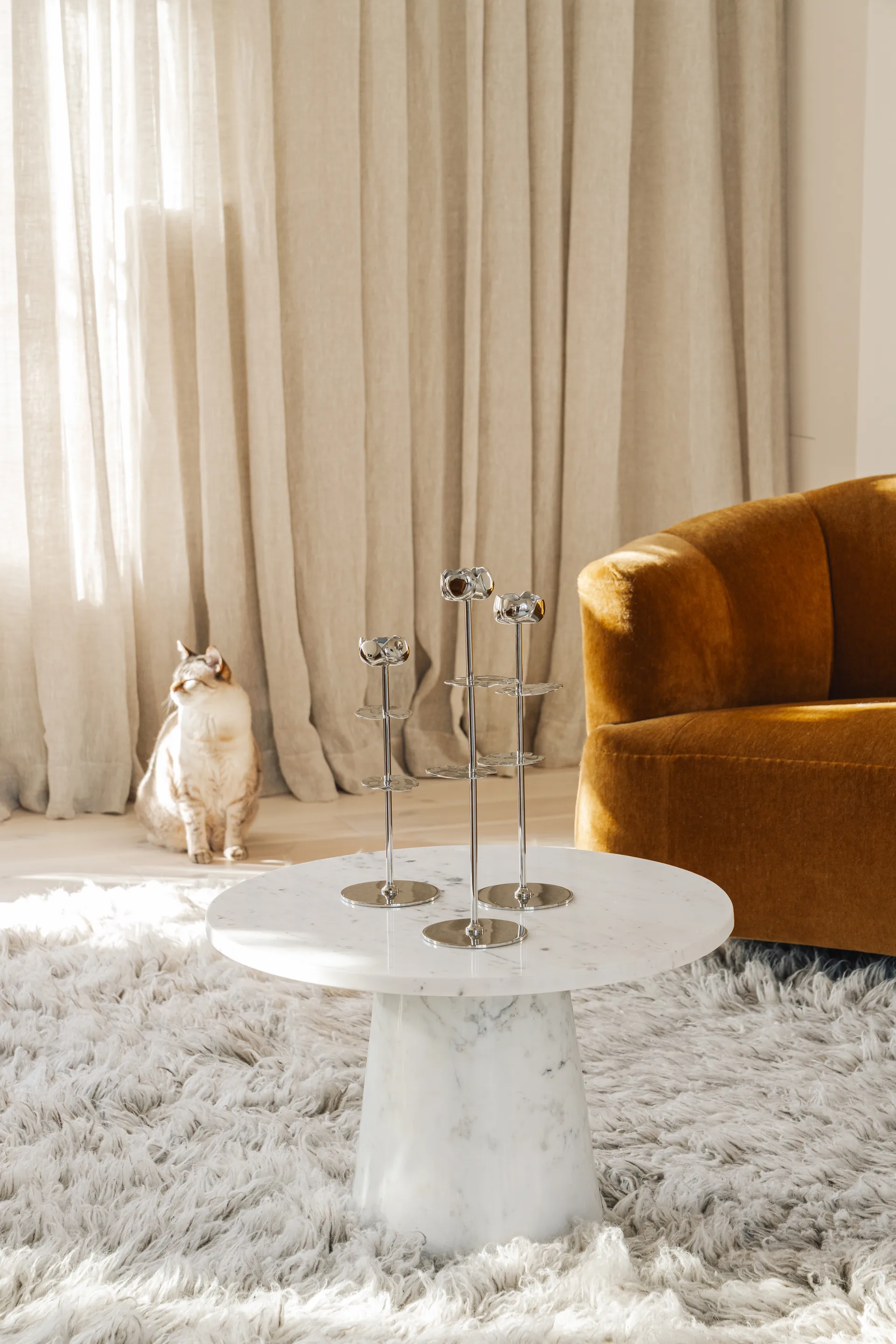 Ninfea Alta candlestick 30 cm, Nickel-plated brass Hilke Collection