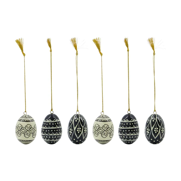 Deco Easter eggs 5 cm 6 pieces - Black-offwhite - House Doctor