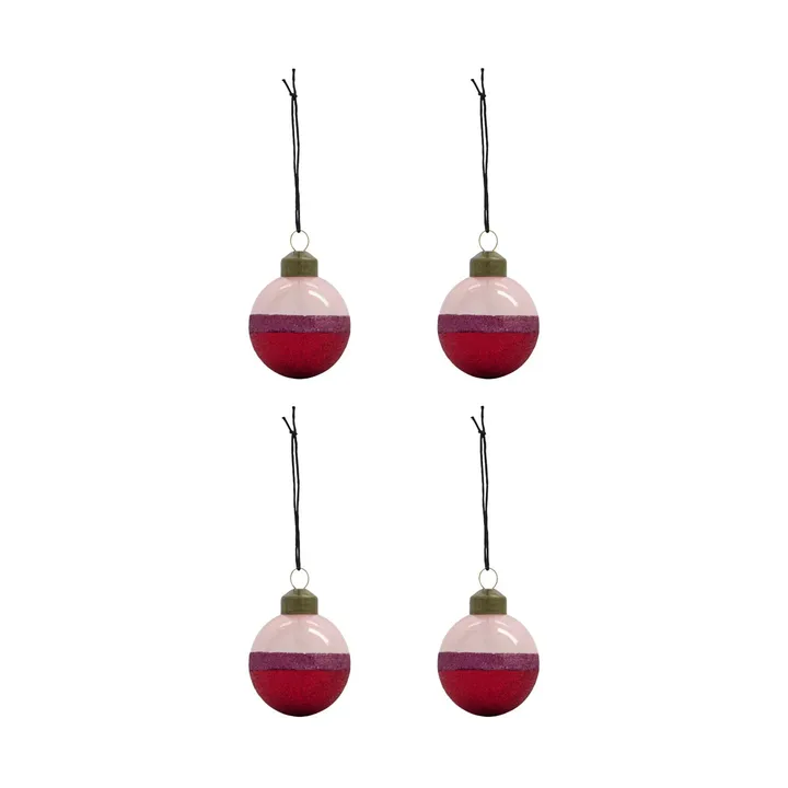 Stripe Christmas Ornament Ø8 cm 4-pack - Pink-red - House Doctor