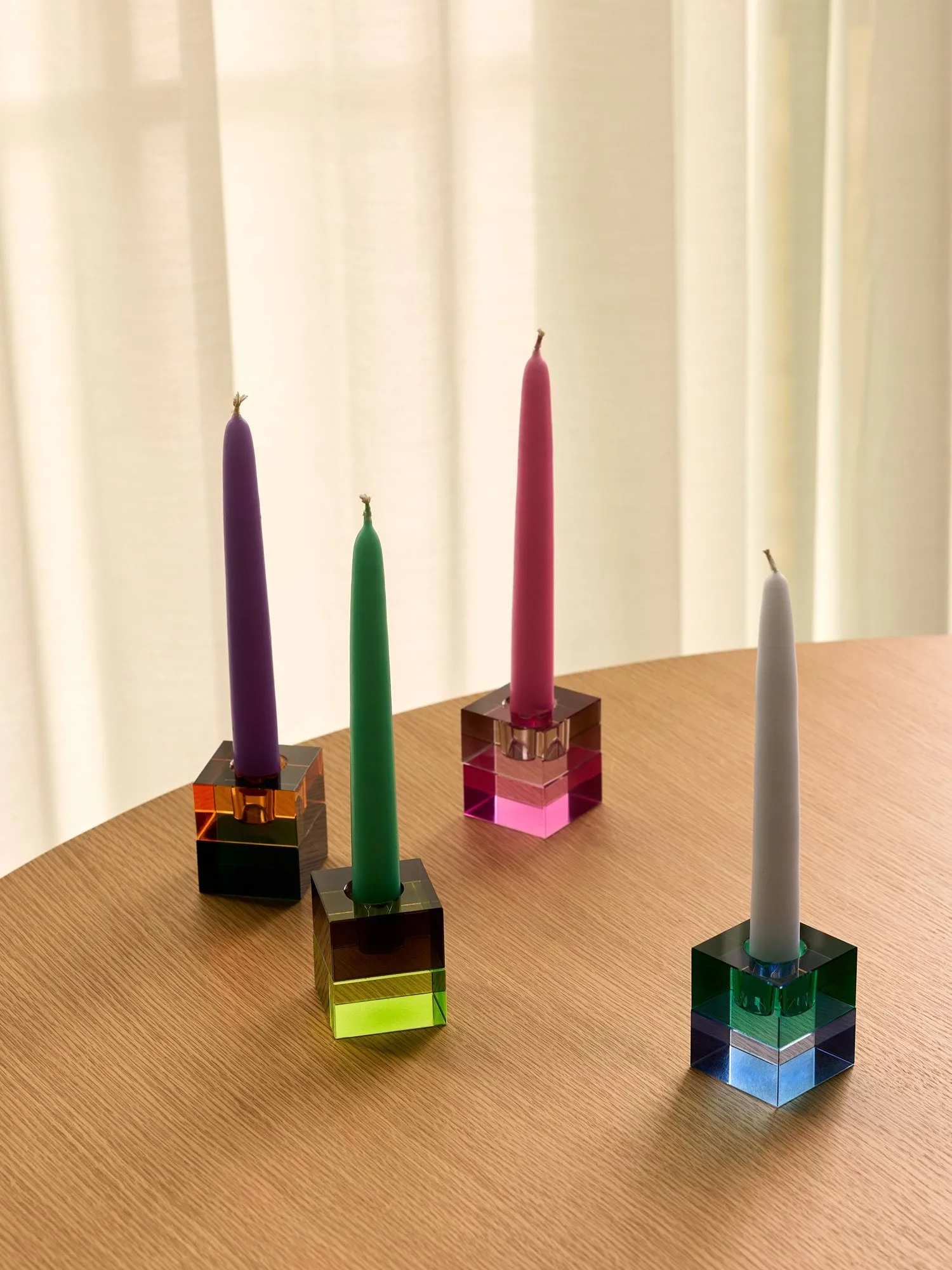 Block candle holder, 2 pieces, Green-blue, orange-green Hübsch