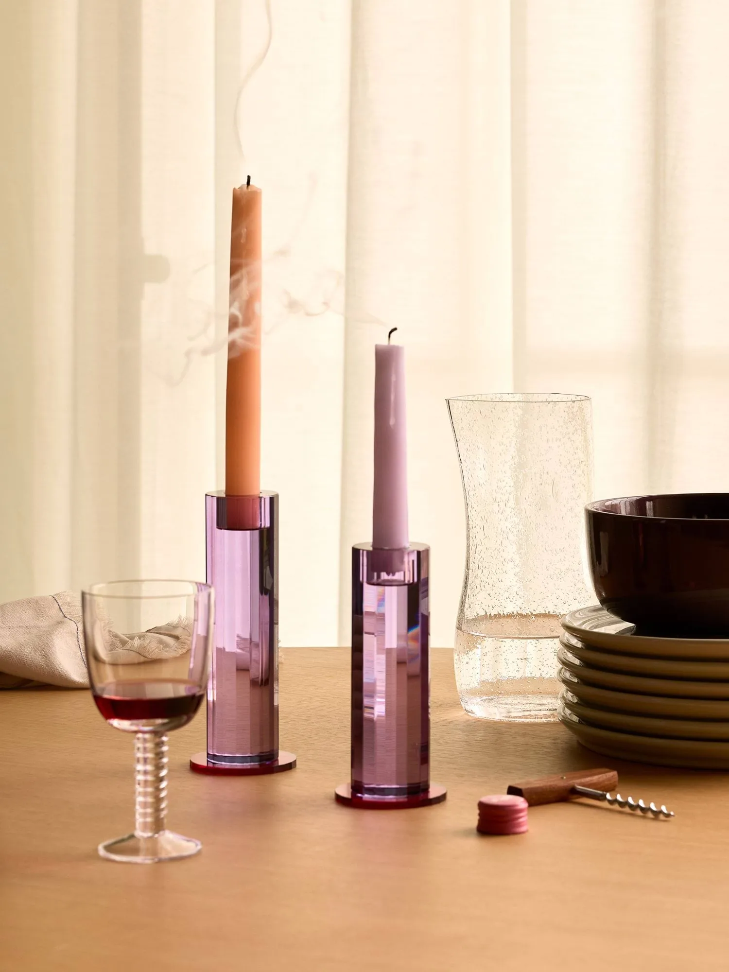 Cut candle holder 2 pieces, Purple Hübsch