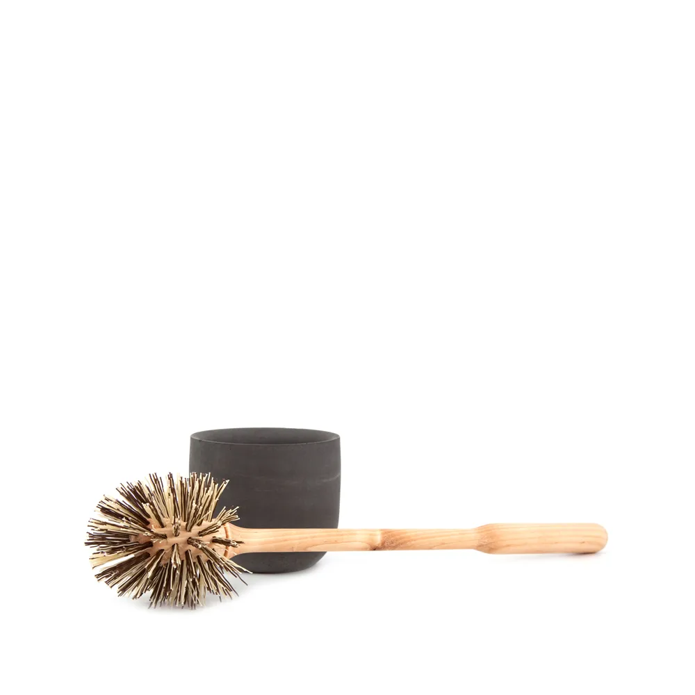 Iris toilet brush, Oiled birch, dark grey concrete cup Iris Hantverk