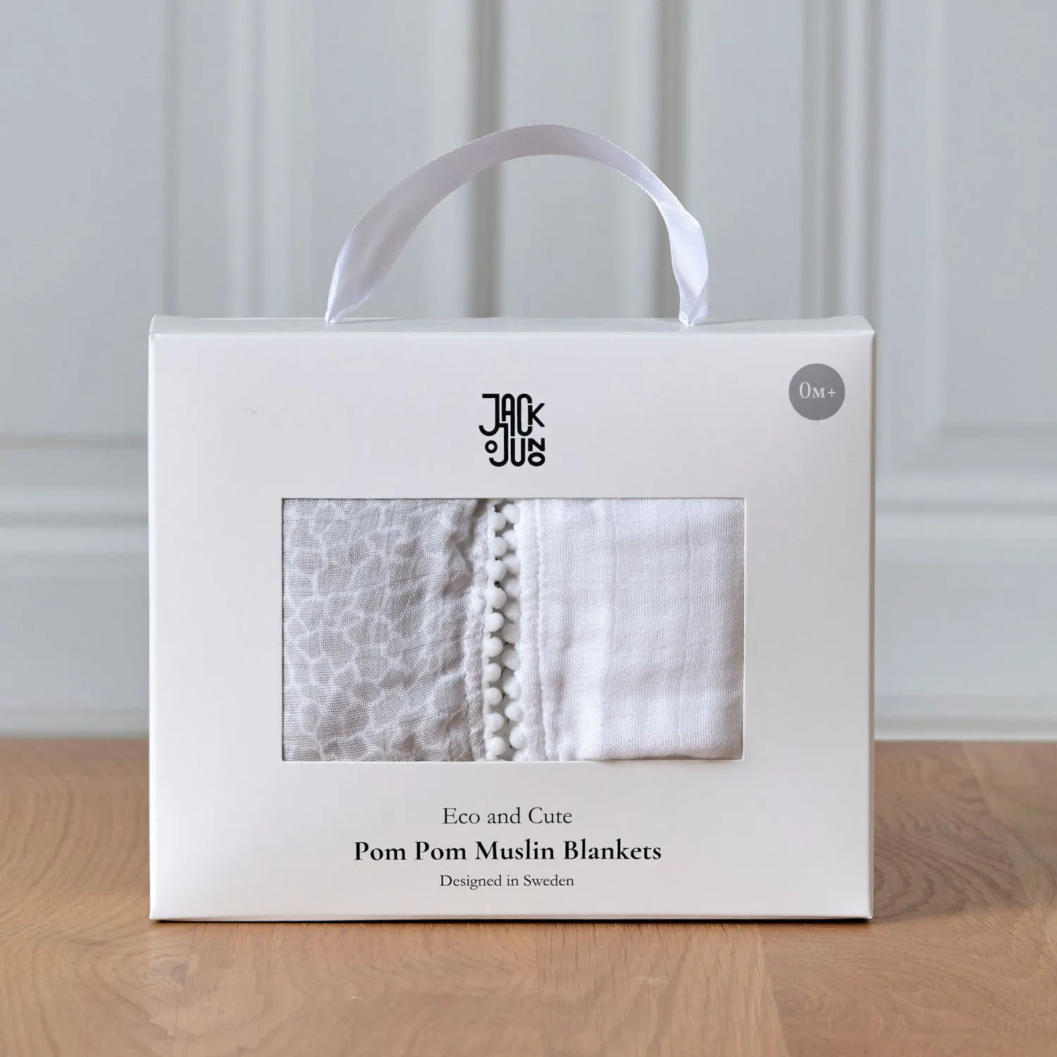 Pom Pom muslin blanket 120x120 cm 2-pack, Pearl & Giraffe gray Jack o Juno