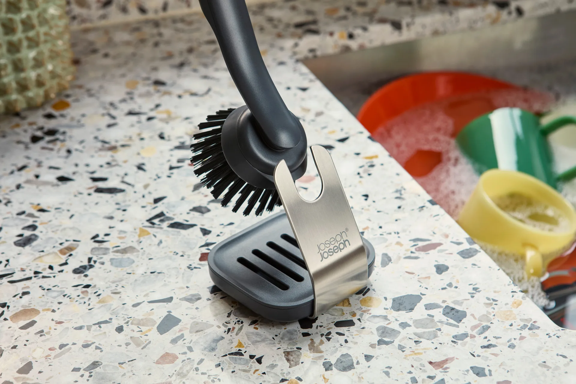 Joseph Joseph Sinktech dish brush steel stand, Grey Joseph Joseph