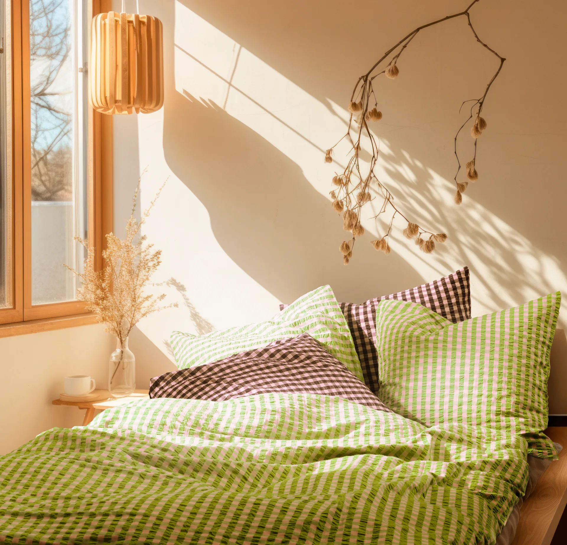 Bæk&Bølge bed set 150x210 cm, Green-light pink Juna