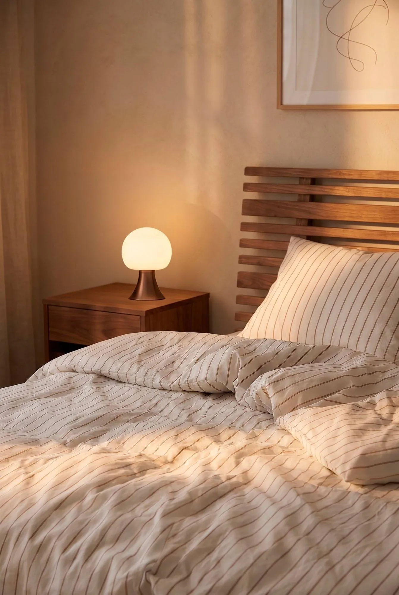 Soft duvet cover set, 220x220/2x50x60 cm, Offwhite-caramel Juna