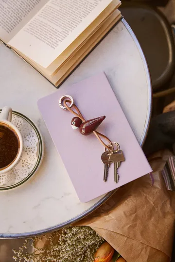 Kaj Bojesen bird keyring - Bordeaux, natural leather - Kay Bojesen Denmark
