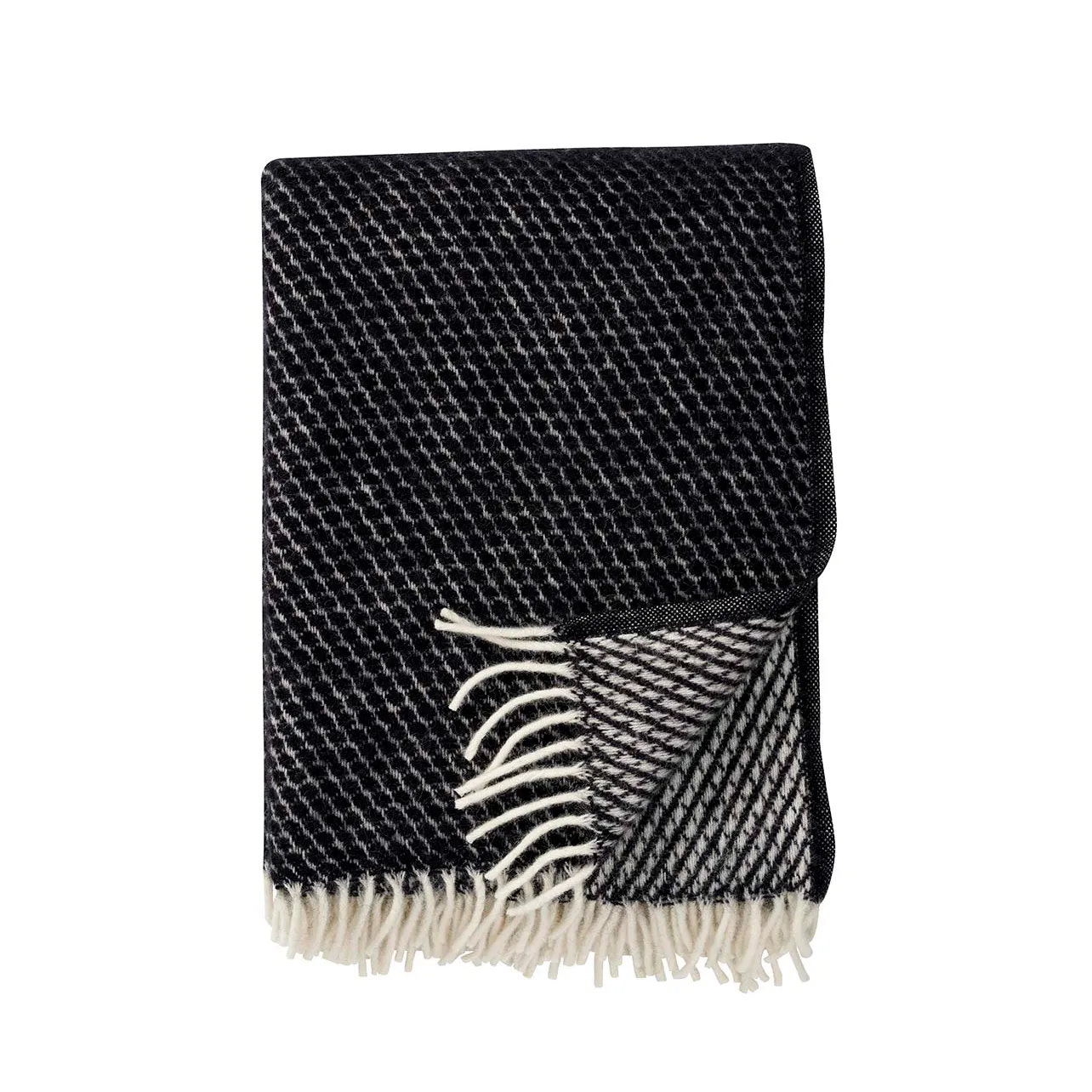 Velvet wool throw, black Klippan Yllefabrik