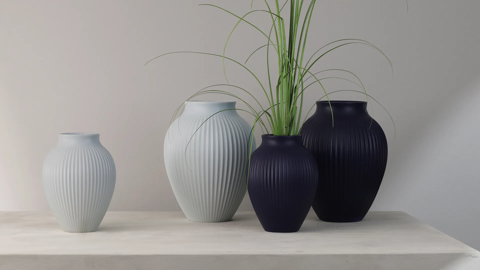 Knabstrup vase ribbed 27 cm, Ice blue Knabstrup Keramik