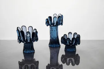 Sunflower candle holder circular glass 11.5 cm - Blue - Kosta Boda