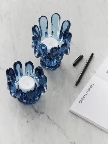 Sunflower candle holder circular glass 9.2 cm - Blue - Kosta Boda
