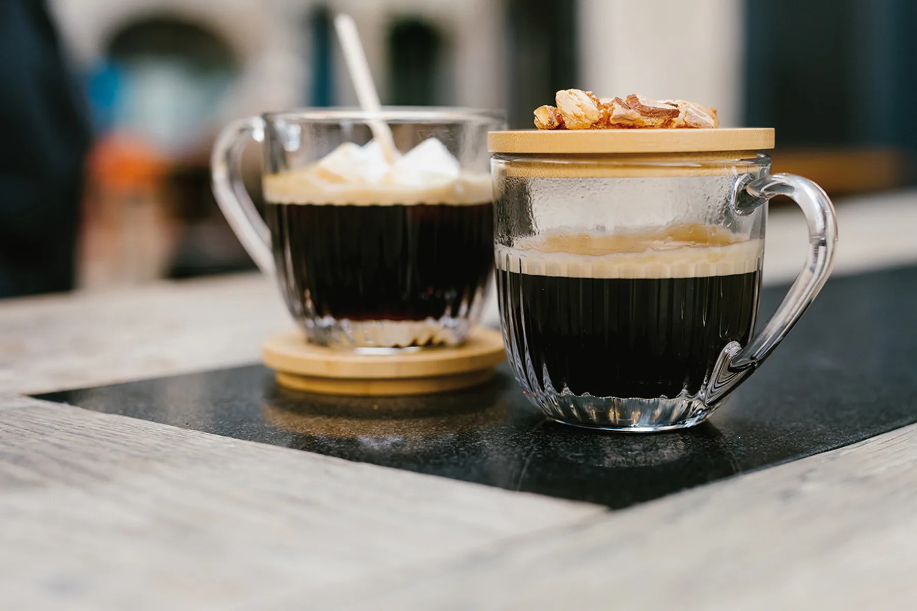 Ouessant mug with lid/saucer 2-pack, Transparent-bamboo La Rochère