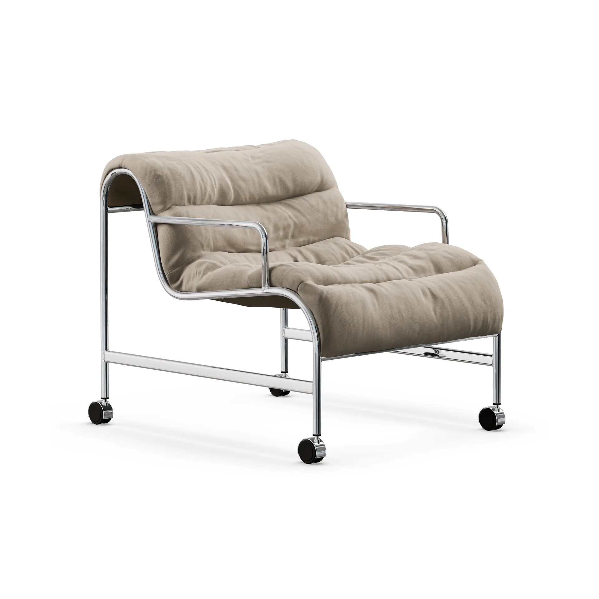 Sunny armchair with armrests, Mauro Putty-chrome frame with wheels Lammhults