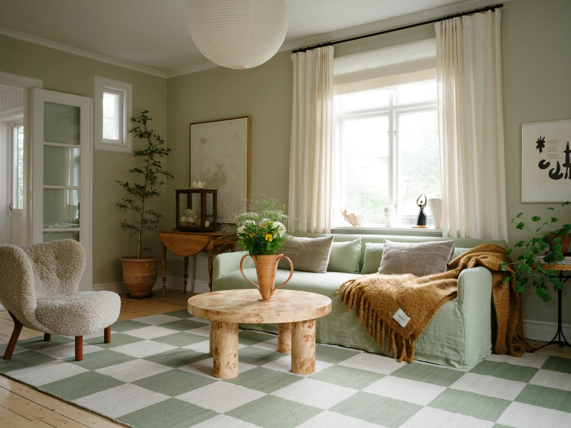 Chess wool rug, Sage, 200x300 cm Layered